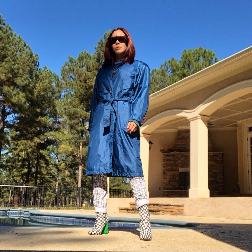 PUFFY Y2K LIQUID BLUE TRENCH COAT